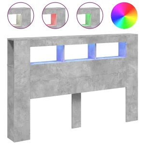 Hoofdeinde met LED 160×18,5×103,5 cm bewerkt hout betongrijs Hoofdeinde met LED 160×18,5×103,5 cm bewerkt hout betongrijs