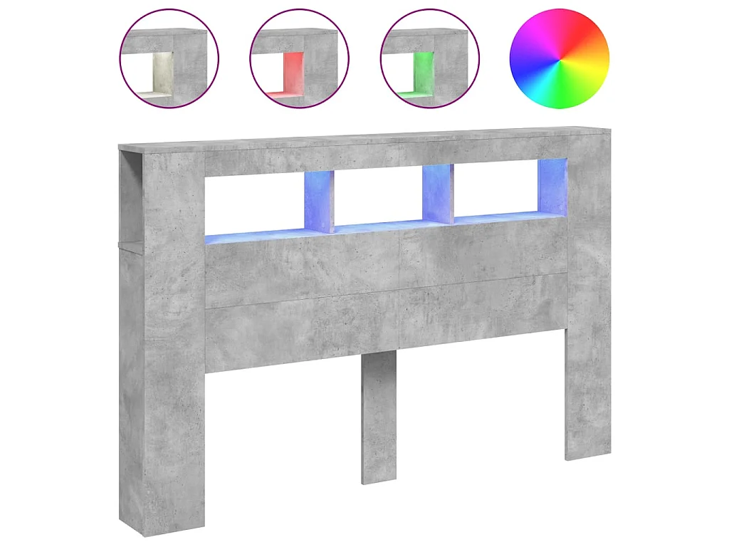 Hoofdeinde met LED 160x18,5x103,5 cm bewerkt hout betongrijs