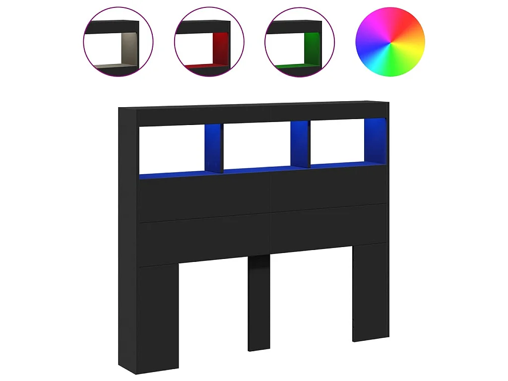Hoofdbordkast met LED-verlichting 120x17x102 cm zwart