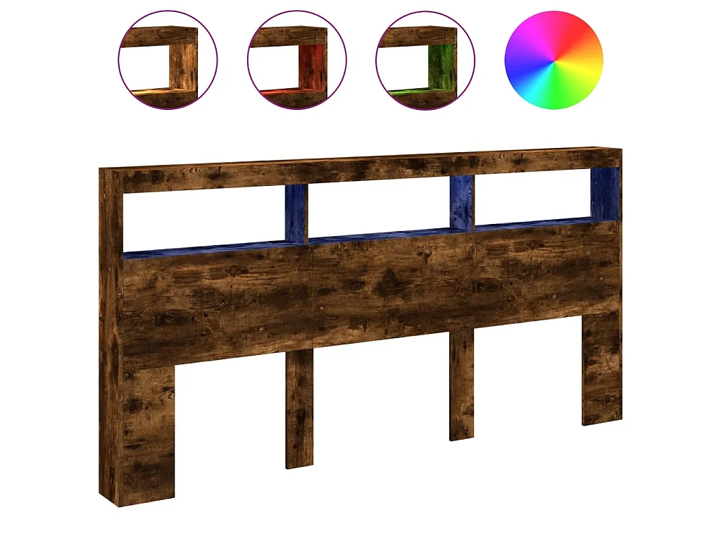 Hoofdbordkast met LED-verlichting 200x17x102 cm gerookt eiken