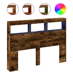 Hoofdbordkast met LED-verlichting 140x17x102 cm gerookt eiken Hoofdbordkast met LED-verlichting 140x17x102 cm gerookt eiken
