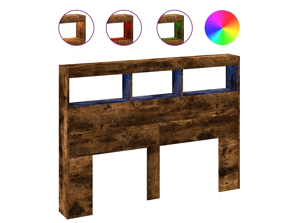 Hoofdbordkast met LED-verlichting 140x17x102 cm gerookt eiken