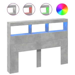 Hoofdbordkast met LED-verlichting 140x17x102 cm betongrijs Hoofdbordkast met LED-verlichting 140x17x102 cm betongrijs
