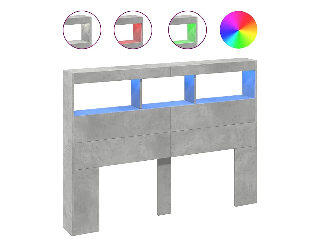 Hoofdbordkast met LED-verlichting 140x17x102 cm betongrijs