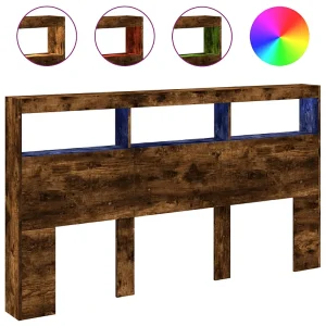 Hoofdbordkast met LED-verlichting 180x17x102 cm gerookt eiken Hoofdbordkast met LED-verlichting 180x17x102 cm gerookt eiken