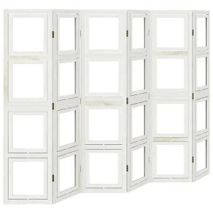 Kamerscherm met 6 panelen massief paulowniahout wit Kamerscherm met 6 panelen massief paulowniahout wit
