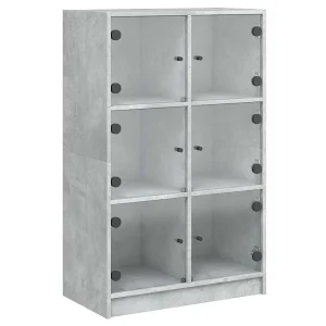 Hoge kast met deuren 68x37x109 cm bewerkt hout betongrijs Hoge kast met deuren 68x37x109 cm bewerkt hout betongrijs