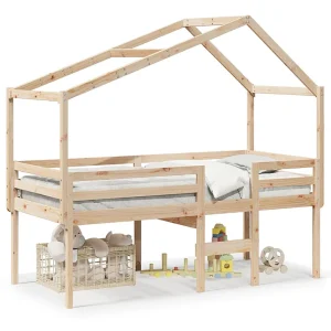 Hoogslaper met bedhuis massief grenenhout 80×200 cm Hoogslaper met bedhuis massief grenenhout 80×200 cm