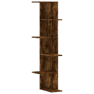 Hoekwandschap 36,5×36,5×140 cm bewerkt hout gerookt eikenkleur Hoekwandschap 36,5×36,5×140 cm bewerkt hout gerookt eikenkleur