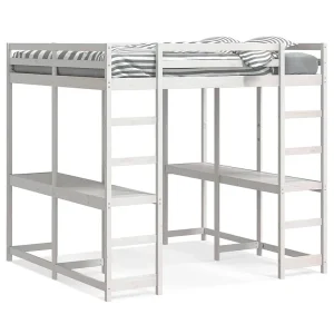 Hoogslaper met bureau en ladder grenenhout wit 140×200 cm Hoogslaper met bureau en ladder grenenhout wit 140×200 cm