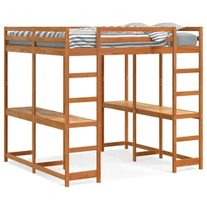 Hoogslaper met bureau en ladder grenenhout wasbruin 160×200 cm Hoogslaper met bureau en ladder grenenhout wasbruin 160×200 cm