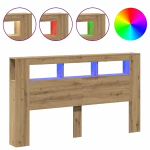 Hoofdeinde met LED 180×18,5×103,5 cm hout artisanaal eikenkleur Hoofdeinde met LED 180×18,5×103,5 cm hout artisanaal eikenkleur