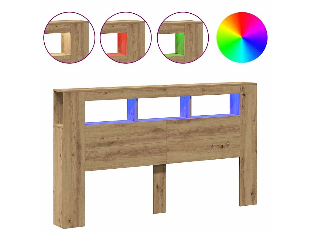 Hoofdeinde met LED 180x18,5x103,5 cm hout artisanaal eikenkleur