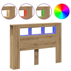 Hoofdeinde met LED 140×18,5×103,5 cm hout artisanaal eikenkleur Hoofdeinde met LED 140×18,5×103,5 cm hout artisanaal eikenkleur