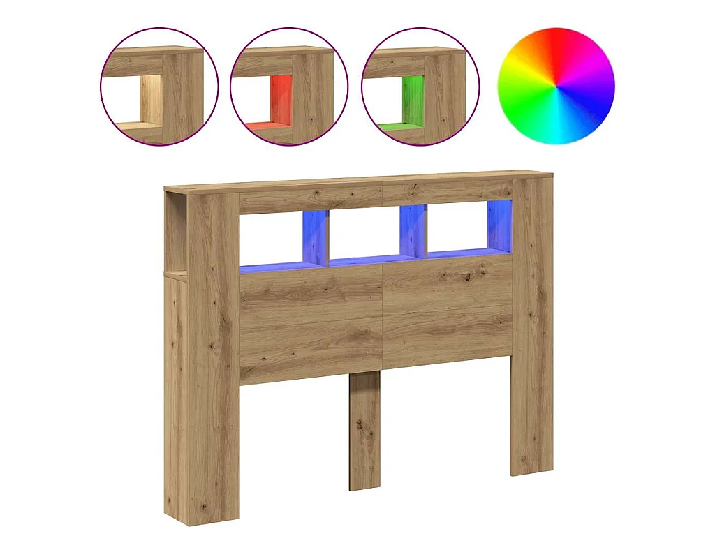 Hoofdeinde met LED 140x18,5x103,5 cm hout artisanaal eikenkleur
