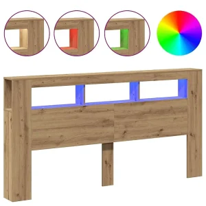 Hoofdeinde met LED 200×18,5×103,5 cm hout artisanaal eikenkleur Hoofdeinde met LED 200×18,5×103,5 cm hout artisanaal eikenkleur