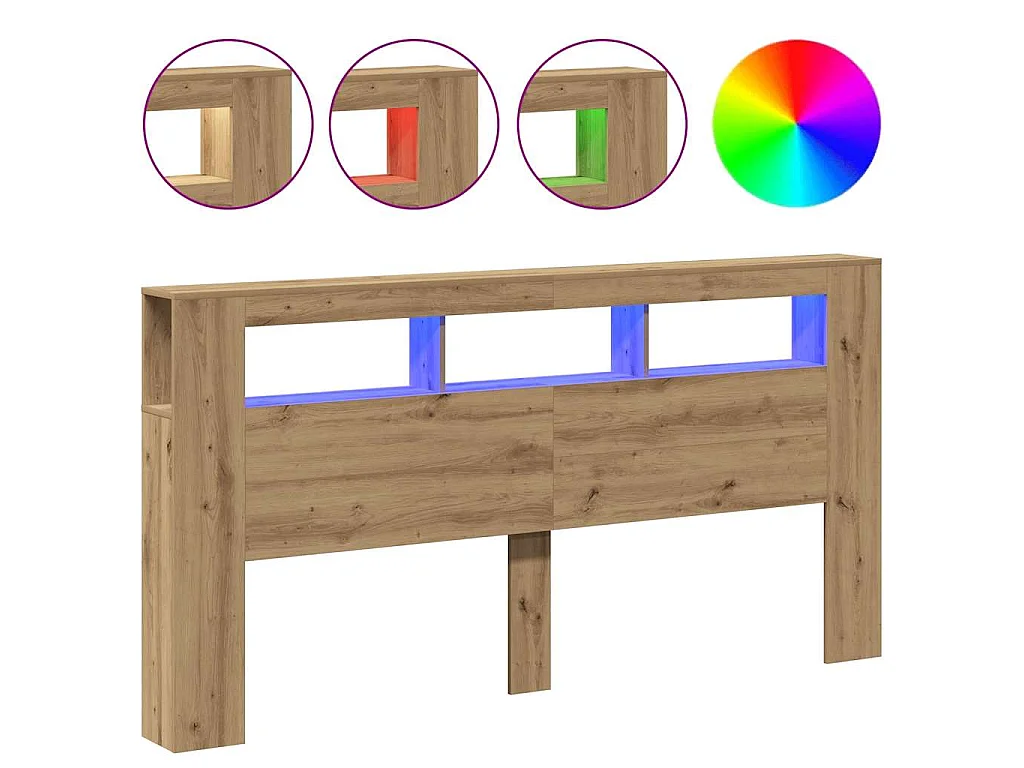 Hoofdeinde met LED 200x18,5x103,5 cm hout artisanaal eikenkleur