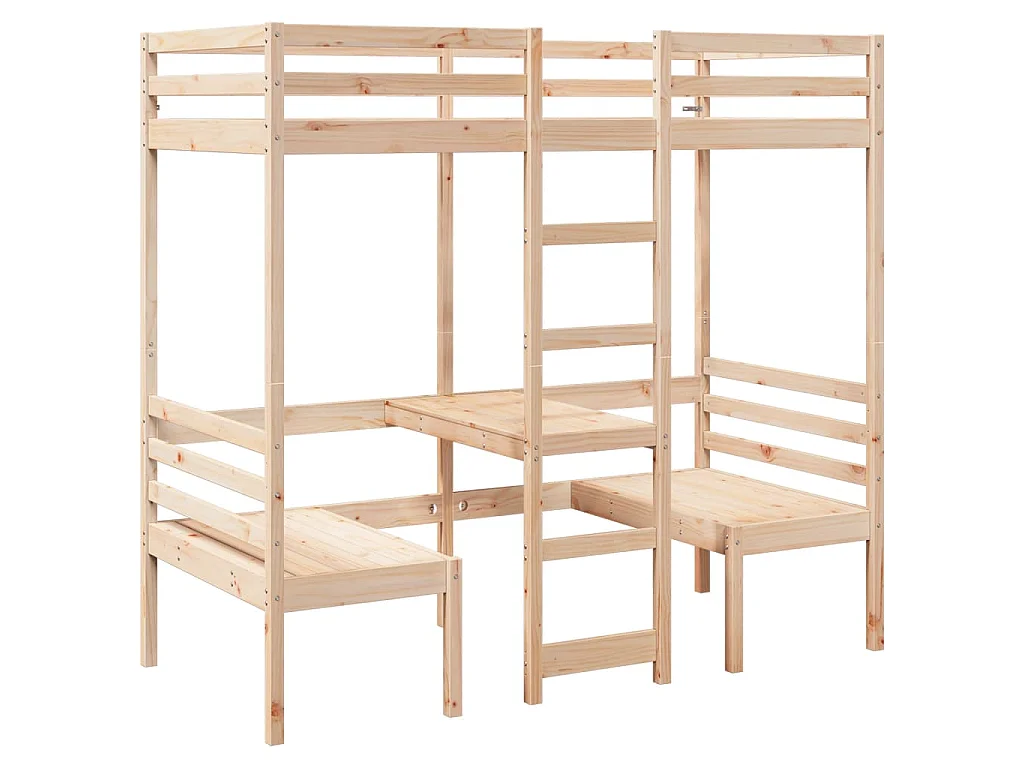 Hoogslaper met bureau en stoelen massief grenenhout 90x190cm