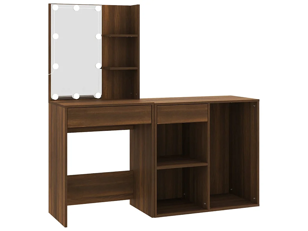 Kaptafel met kastjes LED bewerkt hout bruin eikenkleur