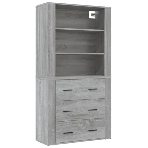Hoge kast bewerkt hout grijs sonoma eikenkleurig Hoge kast bewerkt hout grijs sonoma eikenkleurig