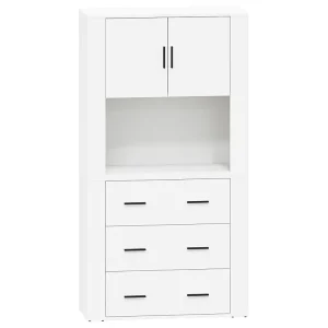 Hoge kast bewerkt hout wit