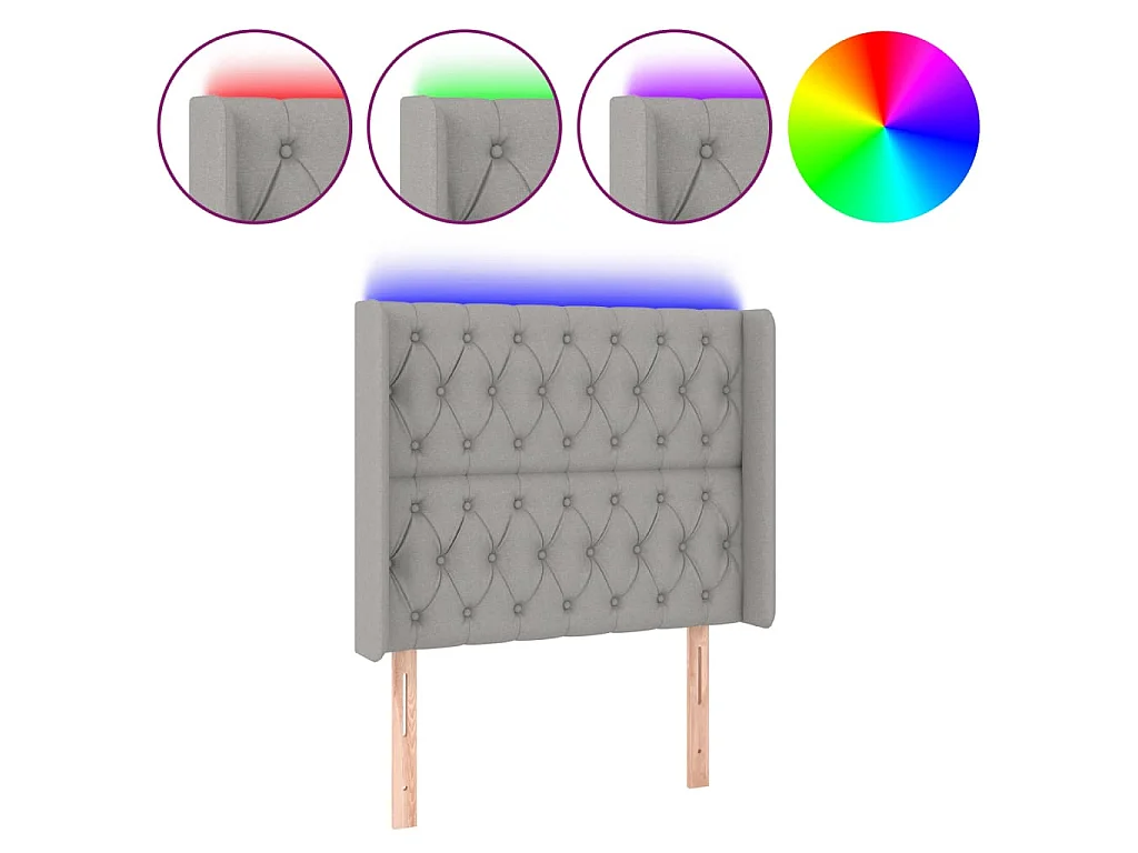 Hoofdbord LED 103x16x118/128 cm stof lichtgrijs