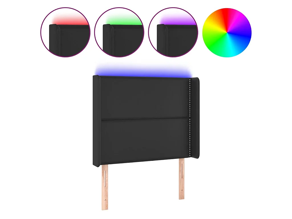 Hoofdbord LED 93x16x118/128 cm kunstleer zwart