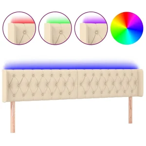 Hoofdbord LED 203x16x78/88 cm stof crèmekleurig