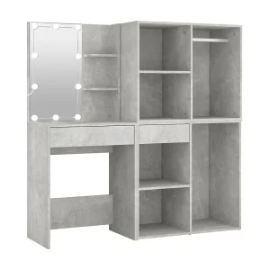 Kaptafel met 2 kastjes en LED's bewerkt hout betongrijs
