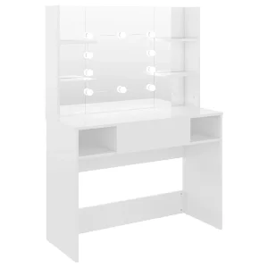Kaptafel met LED-verlichting 100x40x135 cm MDF glanzend wit