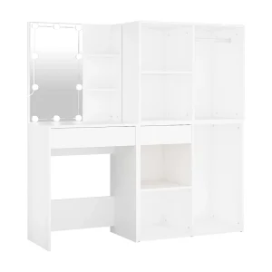 Kaptafel met 2 kastjes en LED's bewerkt hout wit