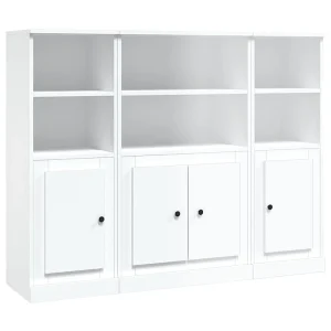 Hoge kasten 3 st bewerkt hout wit