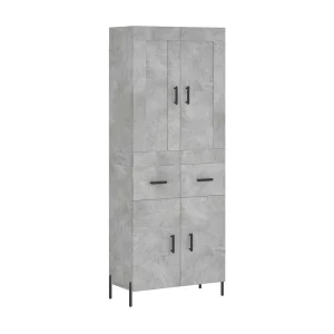 Hoge kast 69,5x34x180 cm bewerkt hout betongrijs