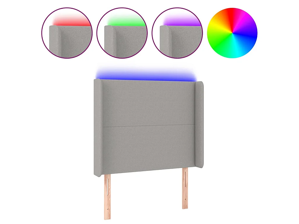 Hoofdbord LED 103x16x118/128 cm stof lichtgrijs