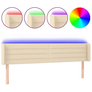 Hoofdbord LED 163x16x78/88 cm stof crèmekleurig