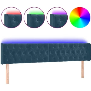 Hoofdbord LED 203x16x78/88 cm fluweel donkerblauw
