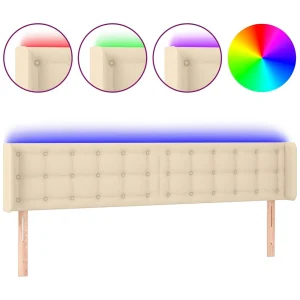 Hoofdbord LED 183x16x78/88 cm stof crèmekleurig