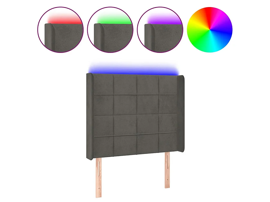 Hoofdbord LED 103x16x118/128 cm fluweel donkergrijs
