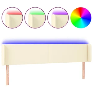 Hoofdbord LED 183x16x78/88 cm kunstleer crèmekleurig