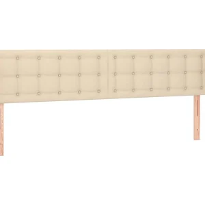 Hoofdbord met randen 183x23x78/88 cm stof crèmekleurig