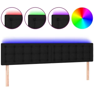 Hoofdbord LED 200x5x78/88 cm stof zwart