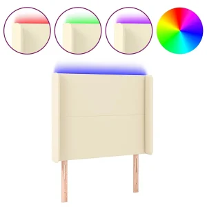Hoofdbord LED 93x16x118/128 cm kunstleer crèmekleurig