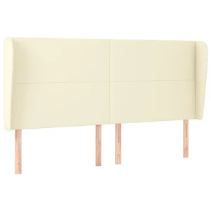 Hoofdbord met randen 183x23x118/128 cm kunstleer crèmekleurig
