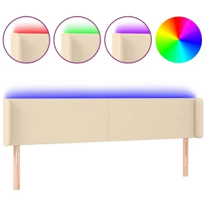 Hoofdbord LED 183x16x78/88 cm stof crèmekleurig