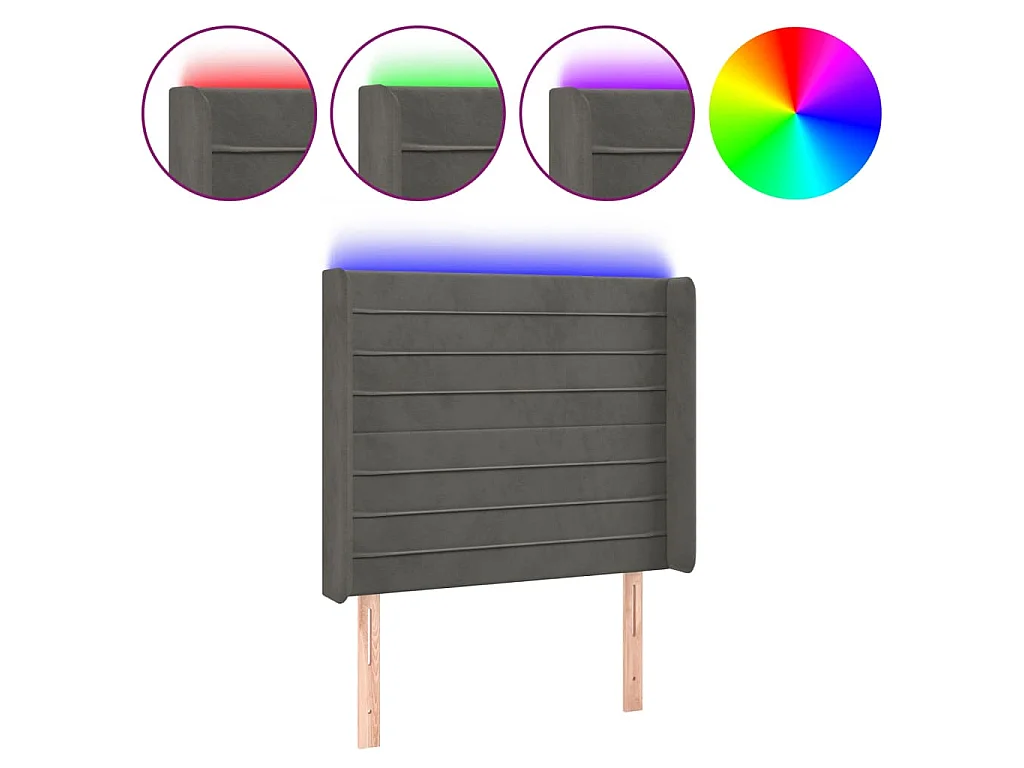Hoofdbord LED 83x16x118/128 cm fluweel donkergrijs