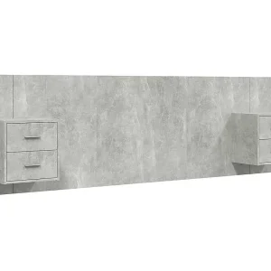 Hoofdbord met kastjes bewerkt hout betongrijs Hoofdbord met kastjes bewerkt hout betongrijs