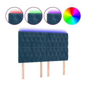 Hoofdbord LED 160x7x118/128 cm fluweel donkerblauw