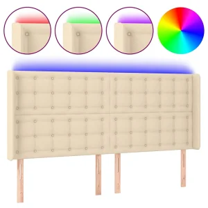 Hoofdbord LED 203x16x118/128 cm stof crèmekleurig
