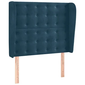 Hoofdbord met randen 83x23x118/128 cm fluweel donkerblauw