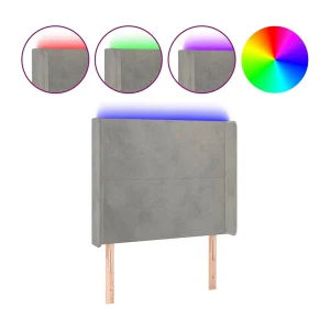 Hoofdbord LED 83x16x118/128 cm fluweel lichtgrijs